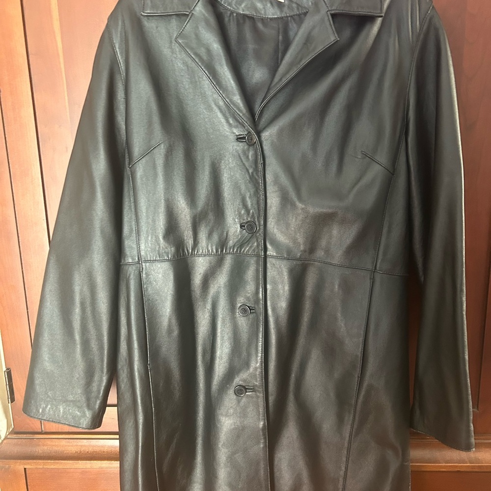 Flattering fit Vintage Charles Klein Elegant Black Leather Jacket for Women xl